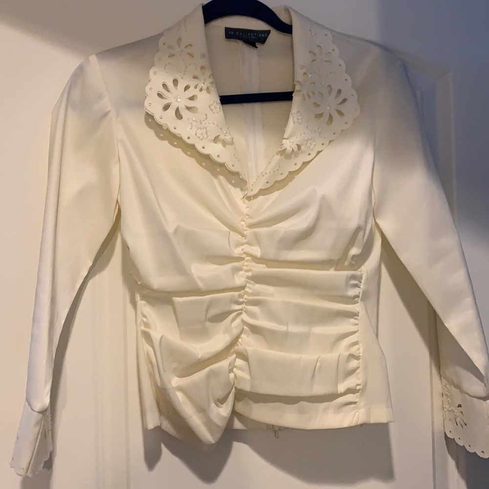 White cutout beaded top
